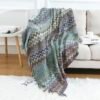 Detail throw blanket Allyssa warna biru 130x170 cm pada sofa