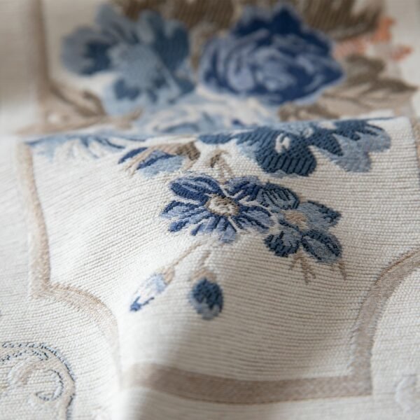 Detail motif bunga pada table runner Camilla warna putih
