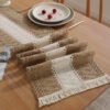 Detail table runner Visby 4 yang memperlihatkan motif dan tekstur kain - Maiika