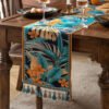 Table runner Vittorio dengan motif floral dalam penataan meja makan