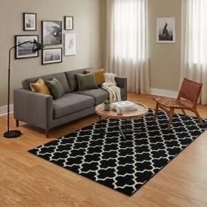 Karpet Pentagon Hitam Maiika di ruang tamu